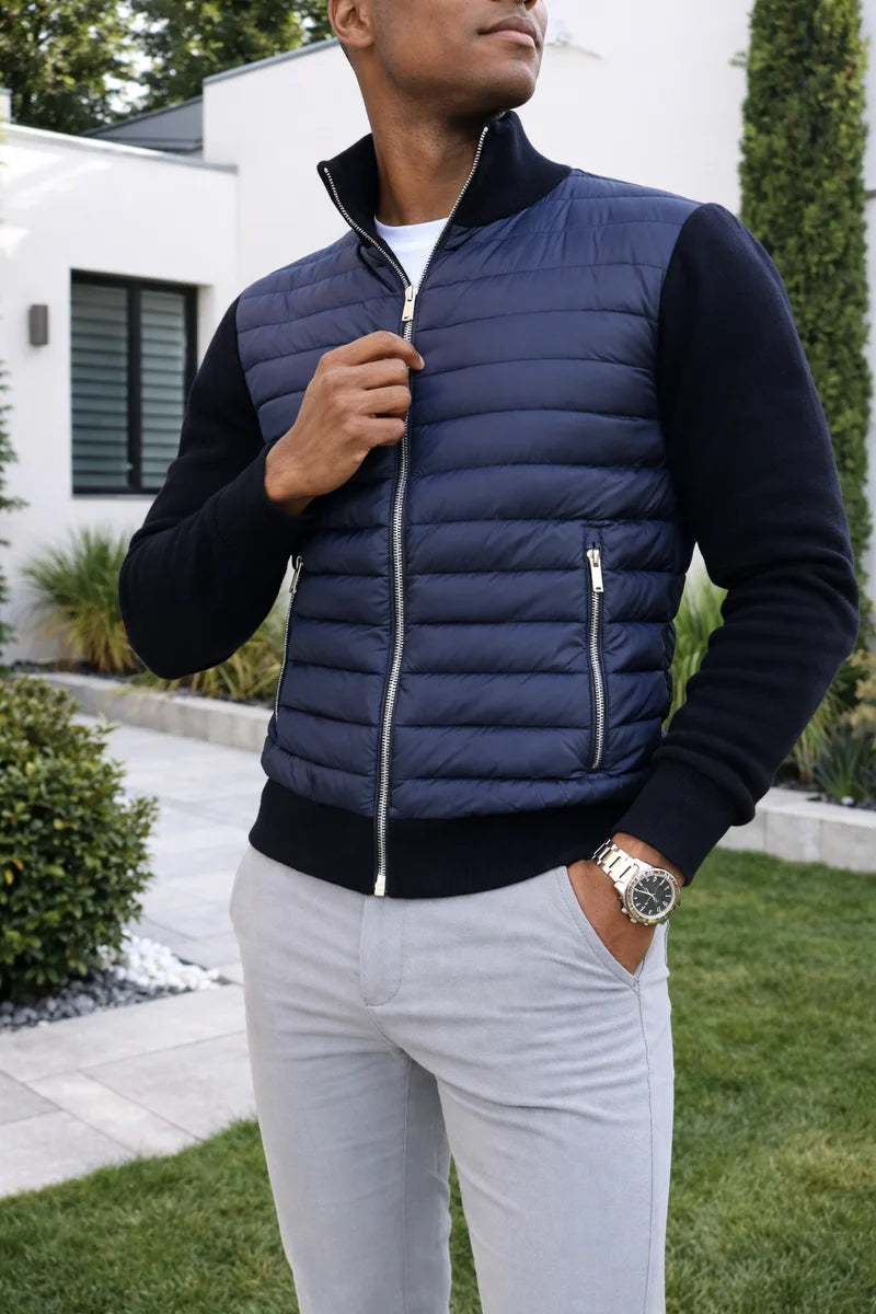 Matteo | Men's Lightweight Quilted Bomber Jacket with Zipper and Matelassé Pattern