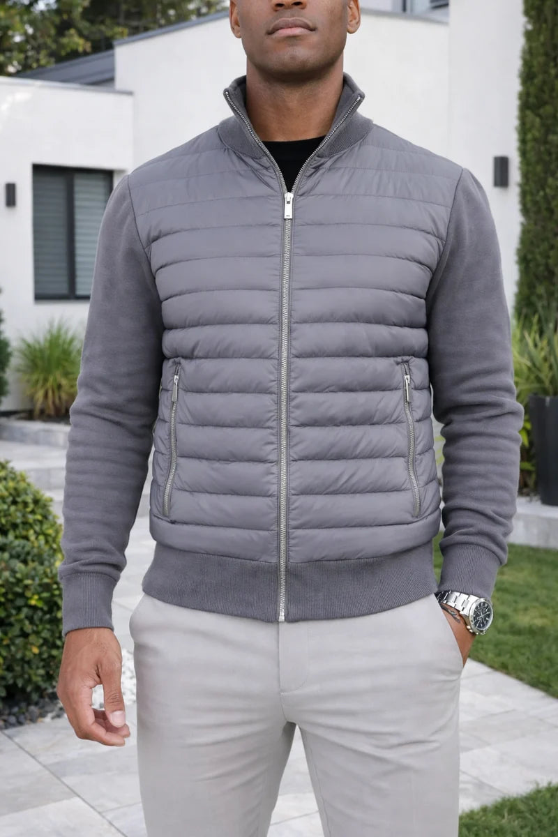 Matteo | Men's Lightweight Quilted Bomber Jacket with Zipper and Matelassé Pattern