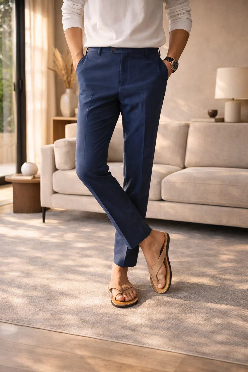 Pantalones Sastre De Mezcla De Lino Para Hombre - Pierna Recta Smart Casual