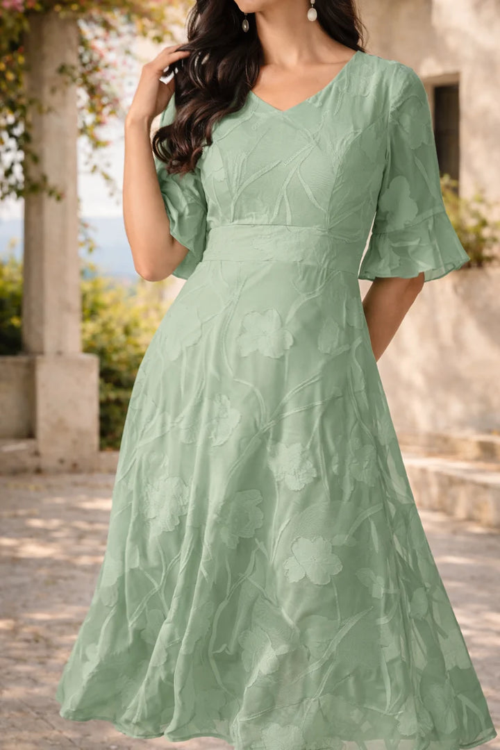 Vestido Midi Con Sobreposición Transparente Y Mangas Fluidas