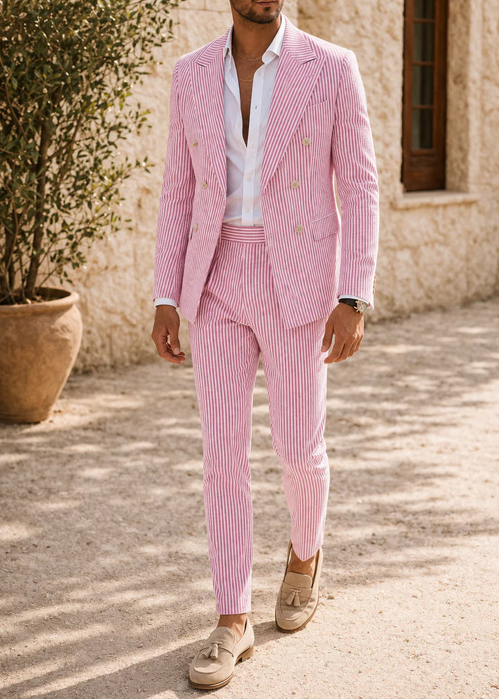 Men's Pinstripe Double-Breasted Wedding Suit