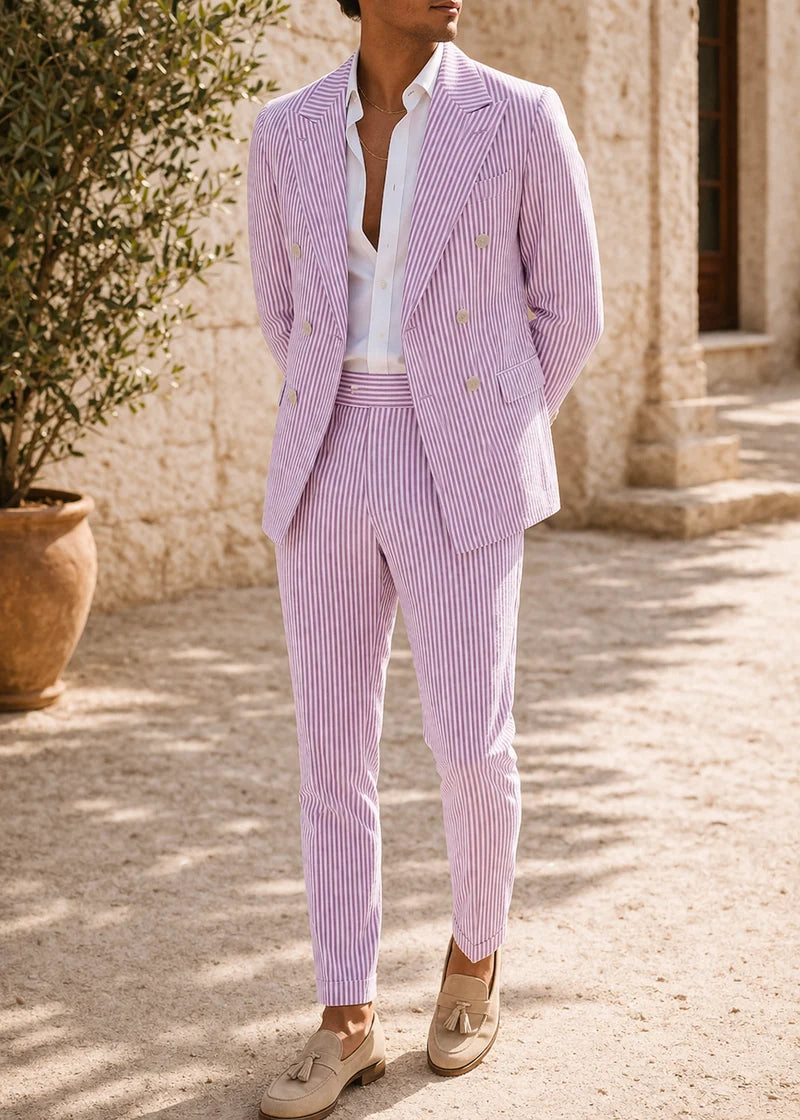 Men's Pinstripe Double-Breasted Wedding Suit