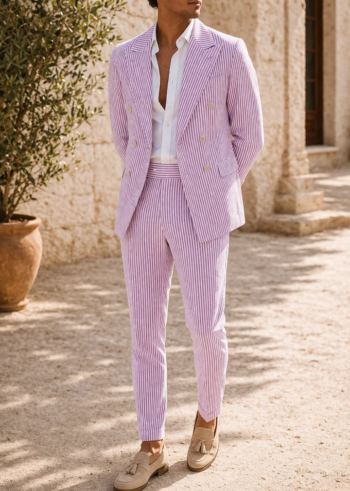 Men's Pinstripe Double-Breasted Wedding Suit