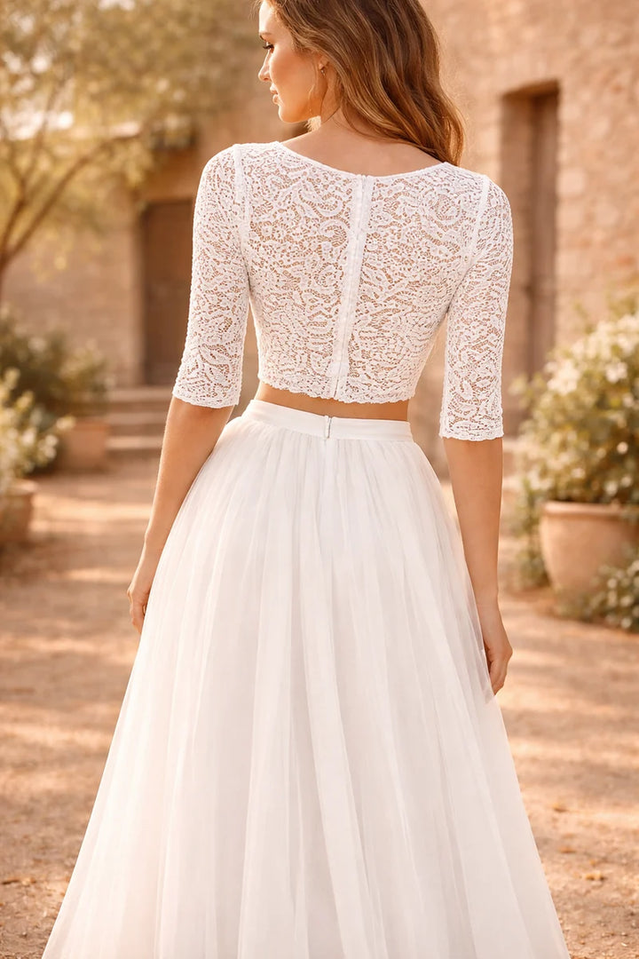 Lace Crop Top Wedding Dress Set
