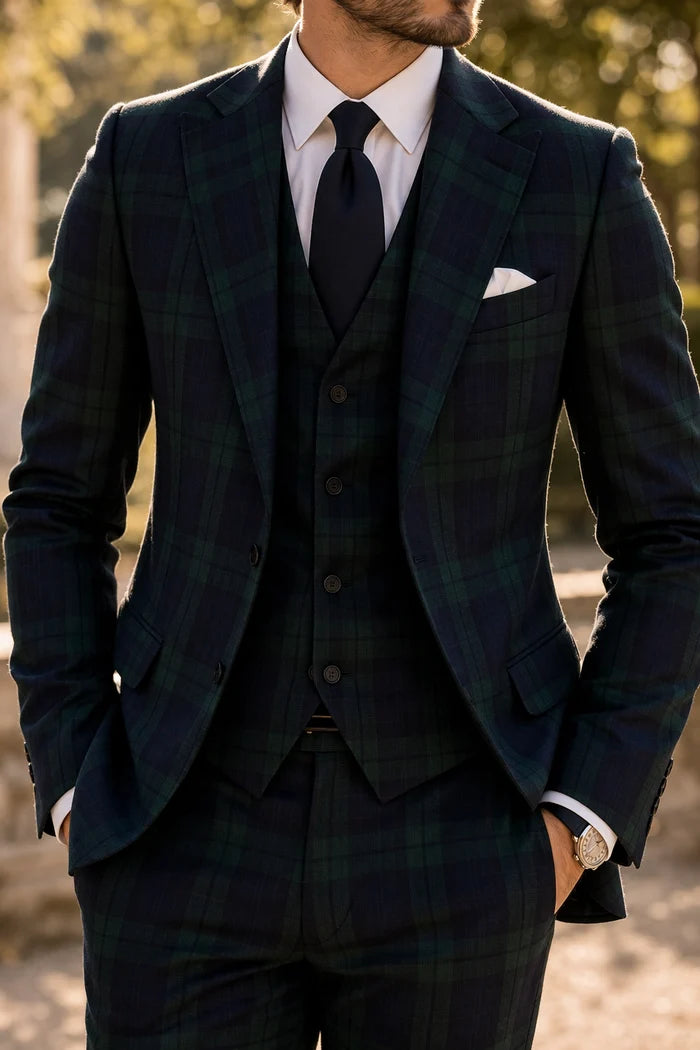 Traje De Boda De Tres Piezas Para Hombre Con Corte A Cuadros