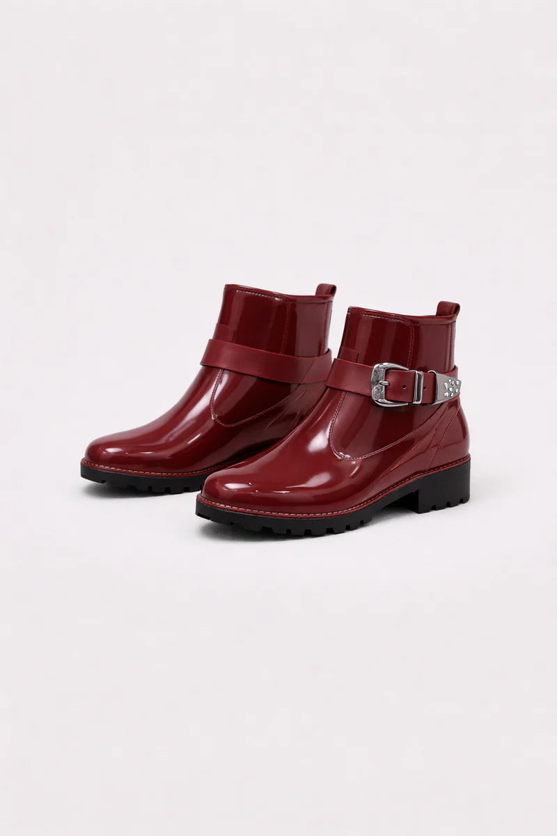 Botas De Caña Corta Brillantes Para Mujer Con Detalle De Hebilla