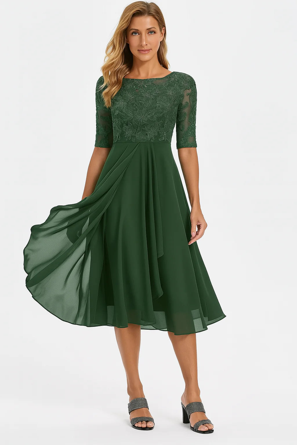 Valentina - vestido de encaje manga 3/4 para mujer