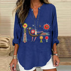 - CAMISA CUELLO V BORDADO FLORAL Y PÁJAROS