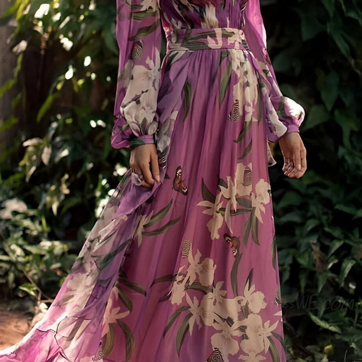 Sancha | Vestido Maxi Floral Con Escote En V Y Mangas Largas