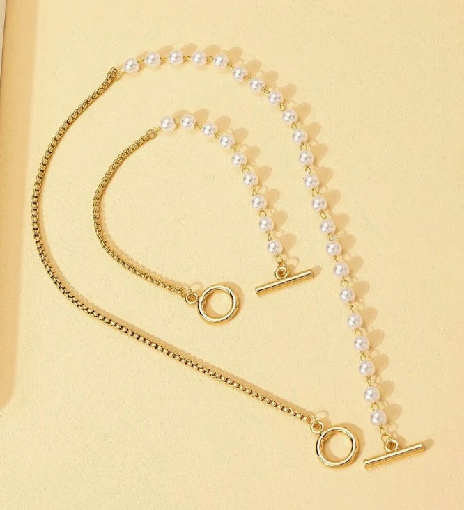 Eva | Collar y Pulsera Dorados con Perlas