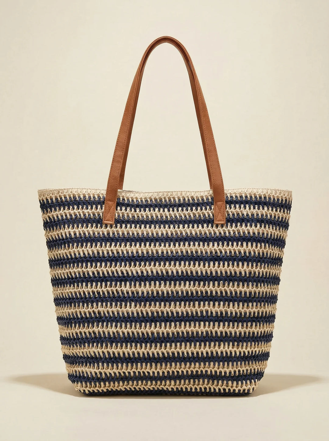 Bolso Tote Grande Artesanal Tejido A Mano Con Rayas Para Vacaciones De Verano