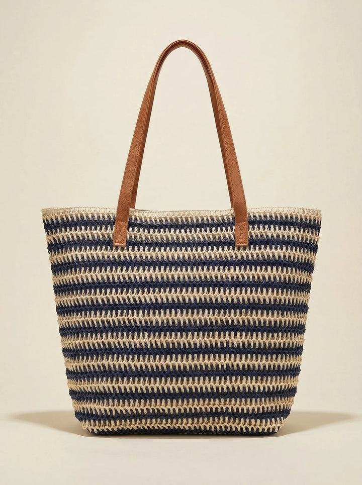 Bolso Tote Grande Artesanal Tejido A Mano Con Rayas Para Vacaciones De Verano