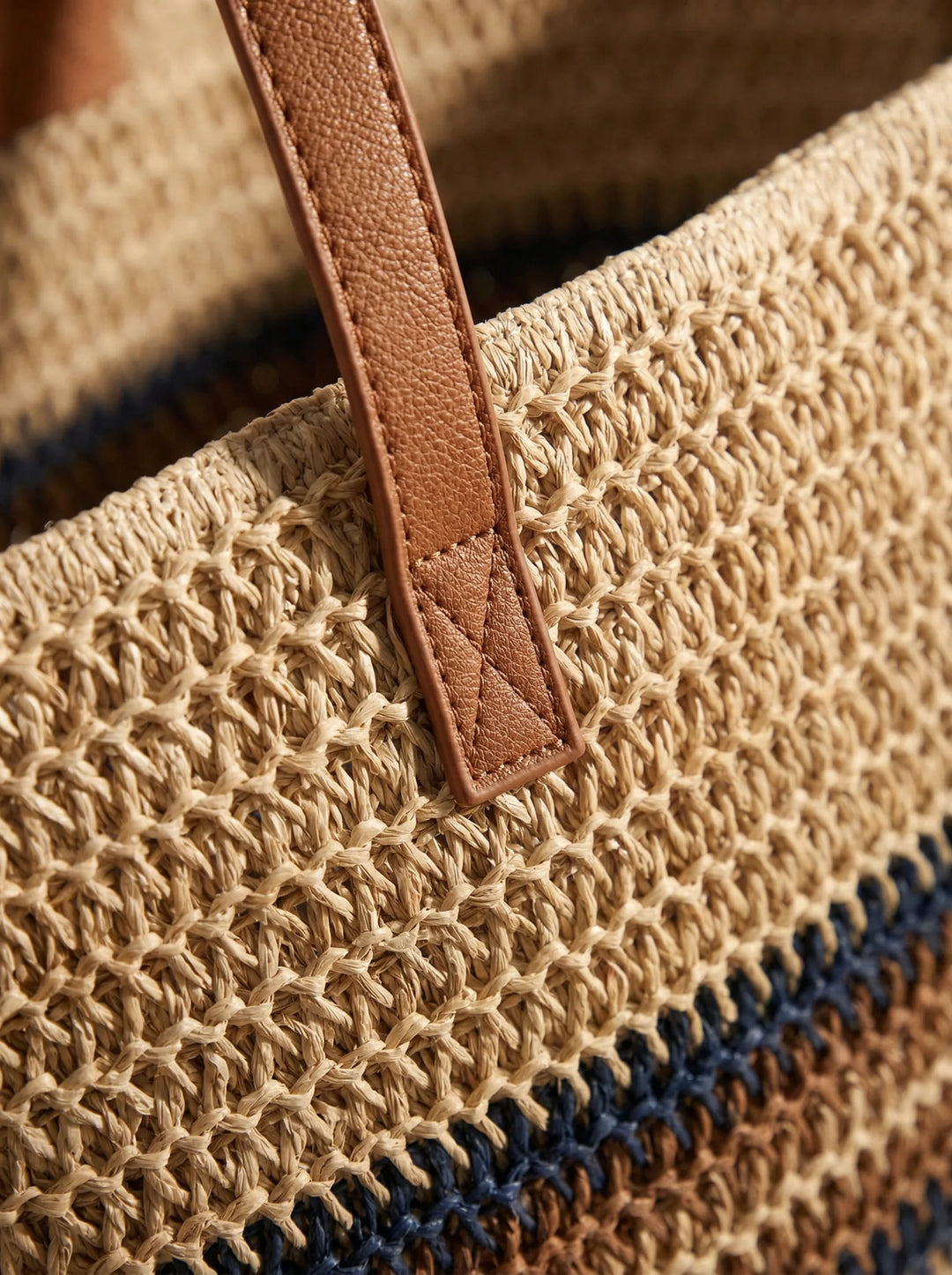 Bolso Tote Grande Artesanal Tejido A Mano Con Rayas Para Vacaciones De Verano