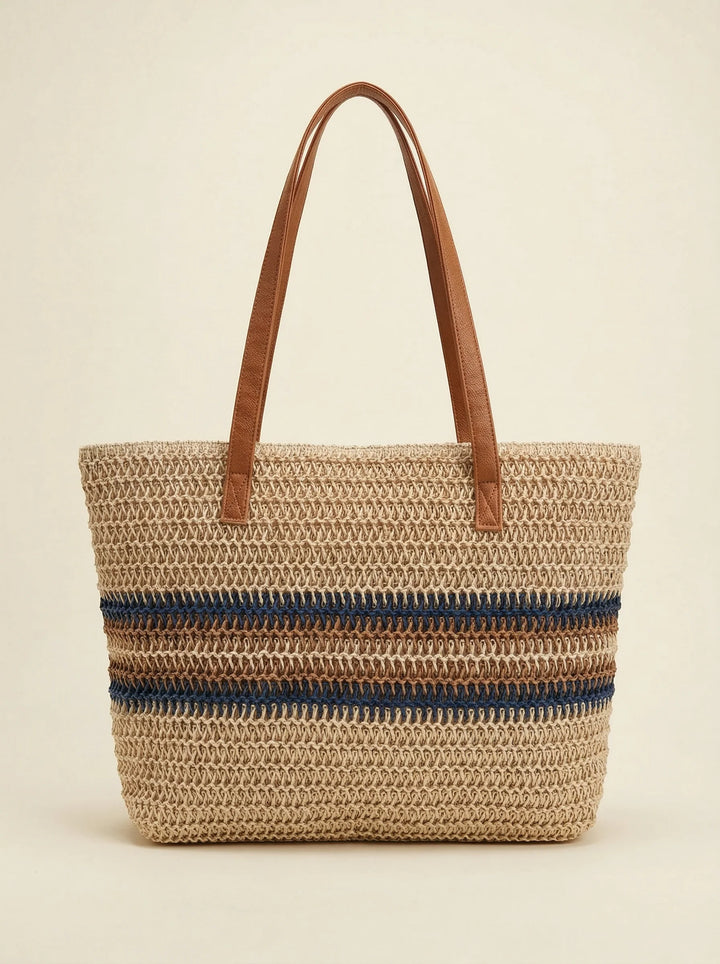 Bolso Tote Grande Artesanal Tejido A Mano Con Rayas Para Vacaciones De Verano