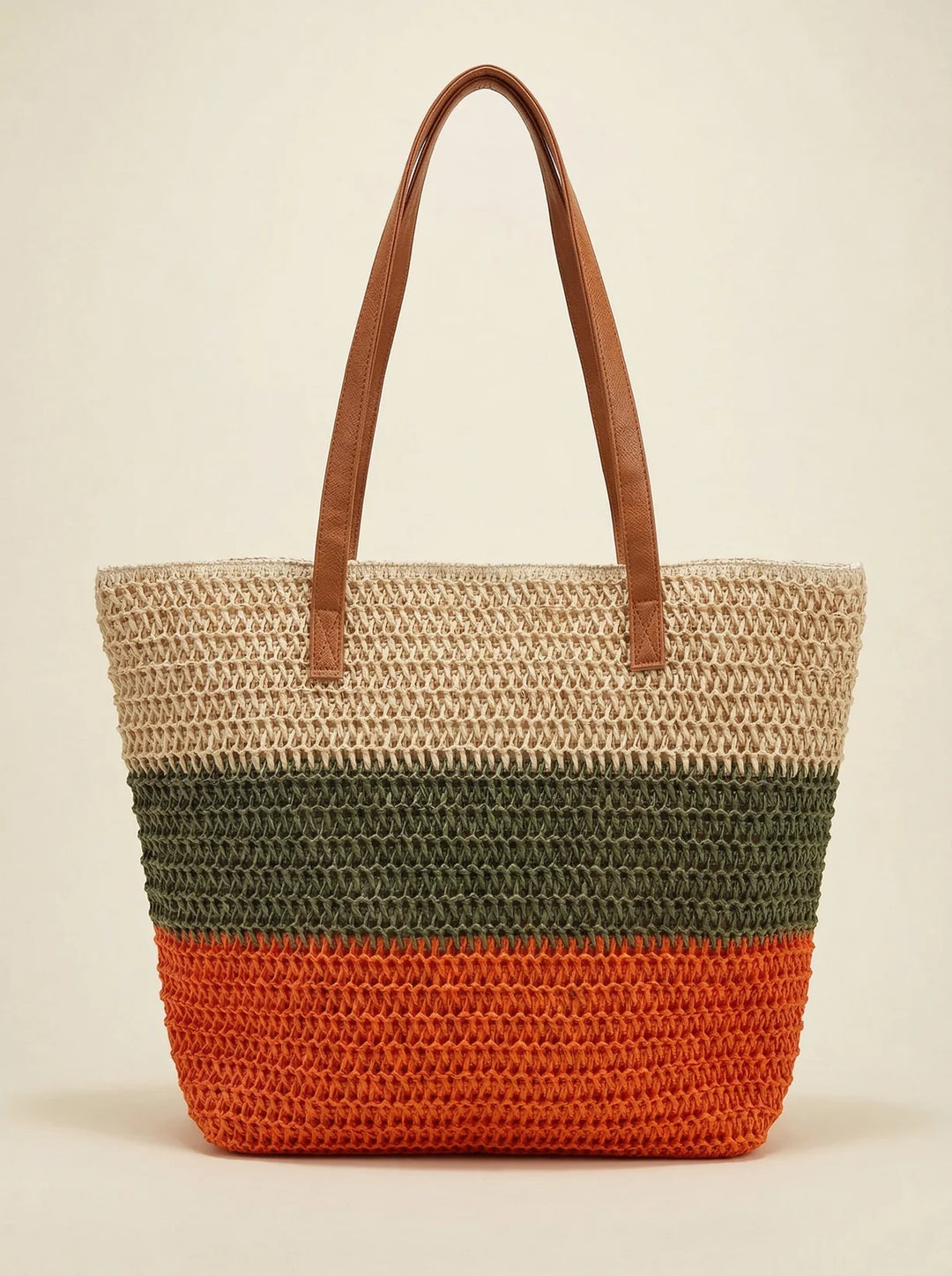 Bolso Tote Grande Artesanal Tejido A Mano Con Rayas Para Vacaciones De Verano