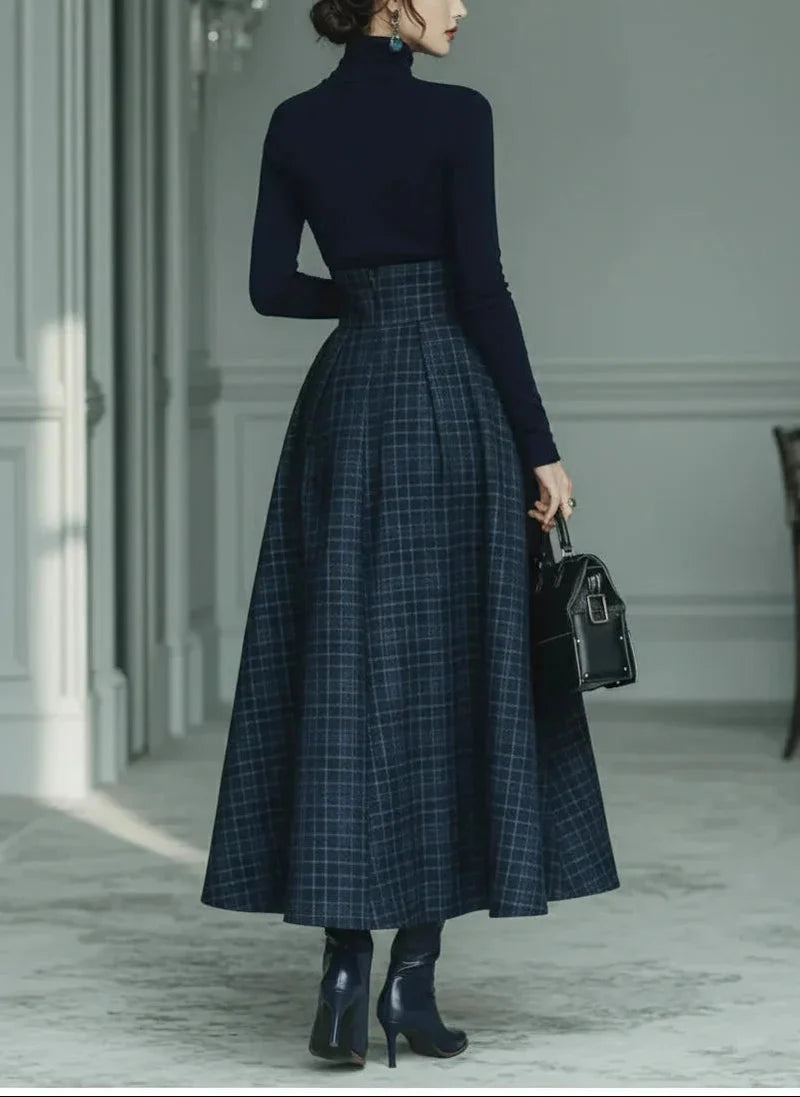 CONJUNTO COORDINADO JERSEY CUELLO ALTO Y FALDA LINEA A MUJER - CINTURA ALTA PARA OTONO E INVIERNO