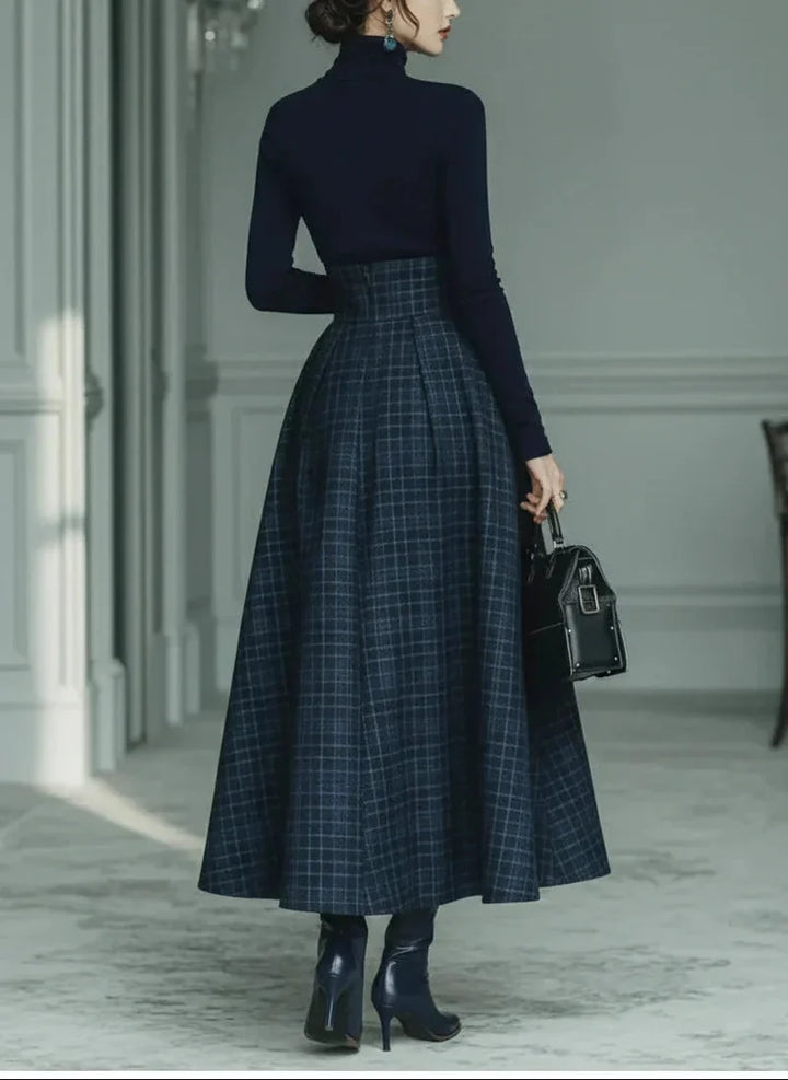 CONJUNTO COORDINADO JERSEY CUELLO ALTO Y FALDA LINEA A MUJER - CINTURA ALTA PARA OTONO E INVIERNO