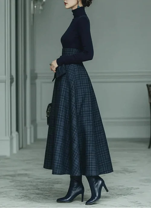 CONJUNTO COORDINADO JERSEY CUELLO ALTO Y FALDA LINEA A MUJER - CINTURA ALTA PARA OTONO E INVIERNO