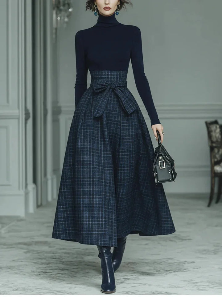 CONJUNTO COORDINADO JERSEY CUELLO ALTO Y FALDA LINEA A MUJER - CINTURA ALTA PARA OTONO E INVIERNO