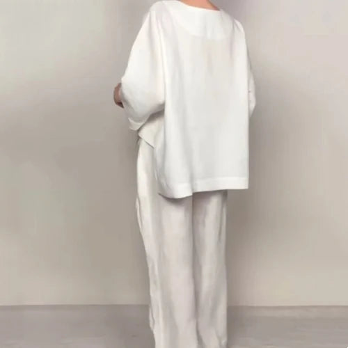 CONJUNTO DE PANTALON DE PIERNA ANCHA RELAJADO MUJER - ROPA CASUAL ELEGANTE CON ESCOTE EN V SOLAPADO