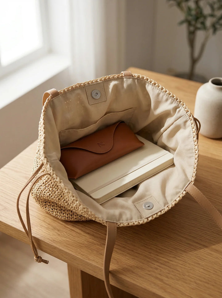 Bolso Cubo Artesanal De Paja Tejido A Mano