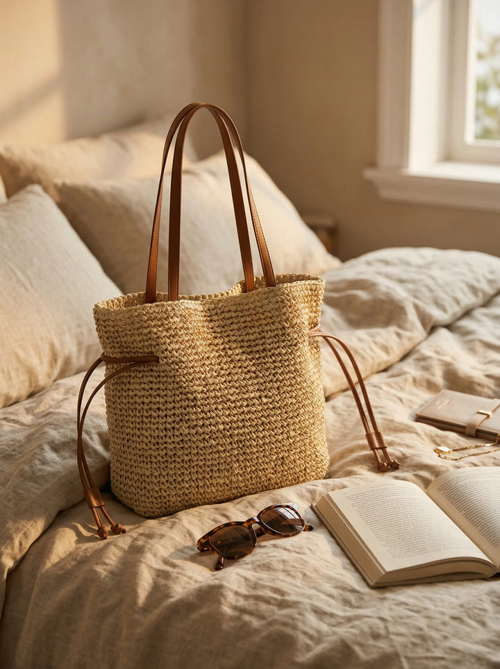 Bolso Cubo Artesanal De Paja Tejido A Mano