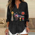 - CAMISA CUELLO V BORDADO FLORAL Y PÁJAROS