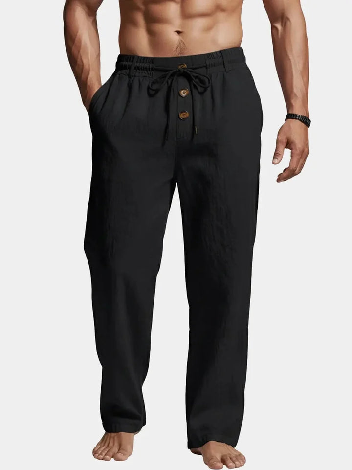Pantalones De Lino Para Hombre Con Detalle De Botón Y Pierna Recta