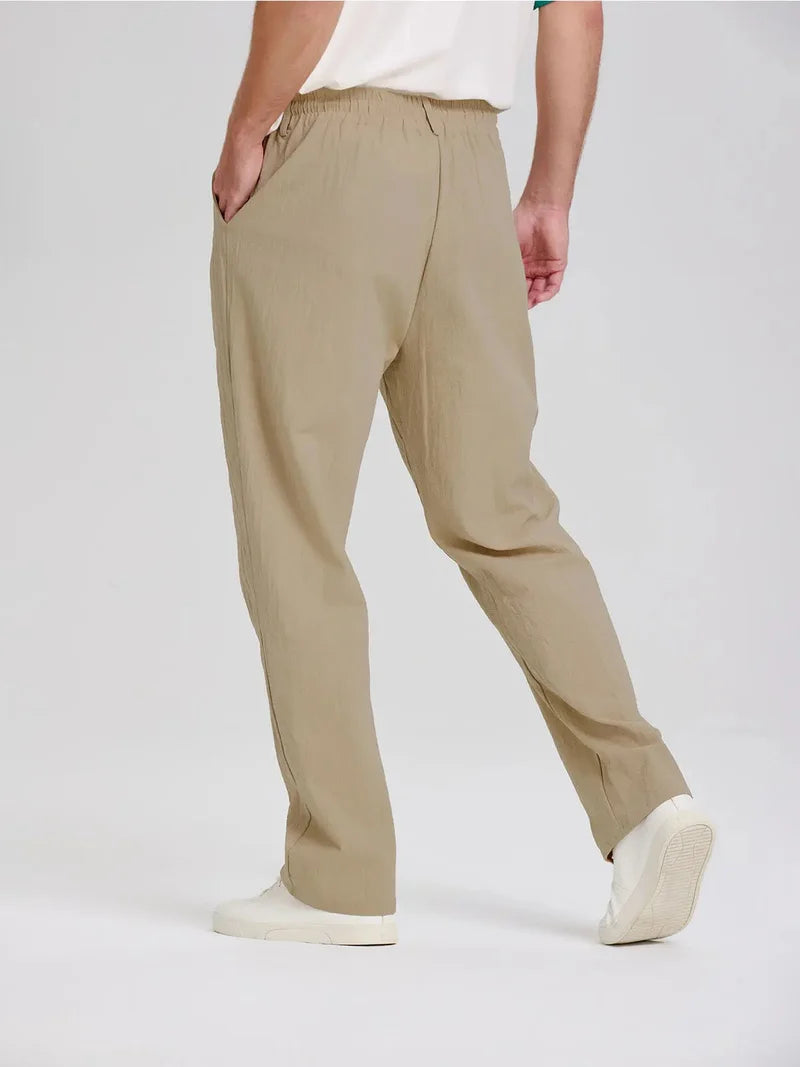 Pantalones De Lino Para Hombre Con Detalle De Botón Y Pierna Recta