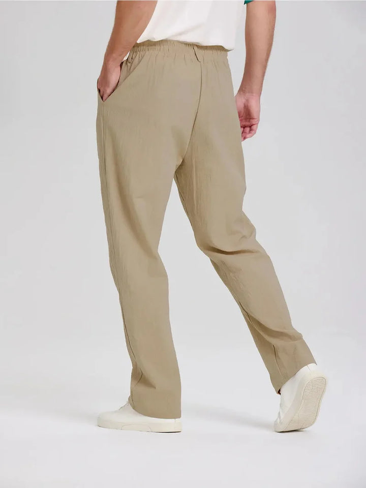 Pantalones De Lino Para Hombre Con Detalle De Botón Y Pierna Recta