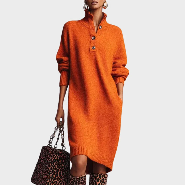 Nancy | Elegant Button-Up Winter Midi Dress