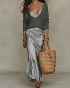 Elena | Vestido Midi Satinado con Jersey Incluido