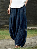 PANTALONES CASUALES DE MEZCLA DE LINO CON ARTE TRADICIONAL JAPONÉS SASHIKO