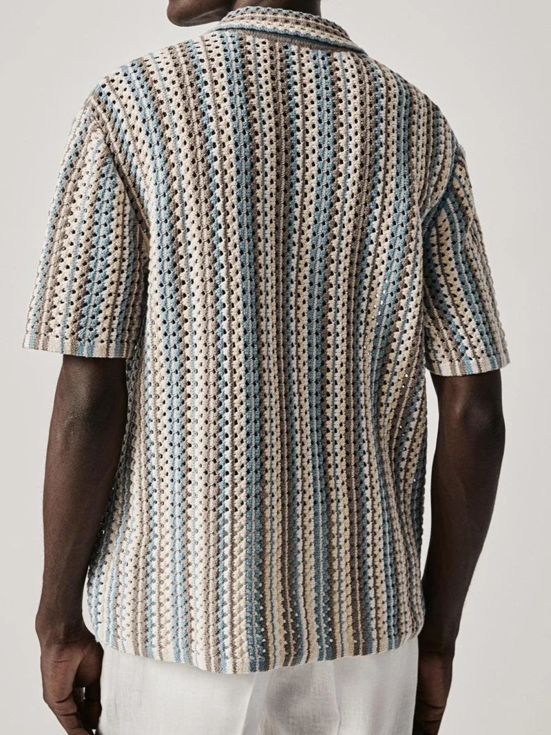 Polo Masculino De Punto Texturizado A Rayas - Camisa De Verano Relajada