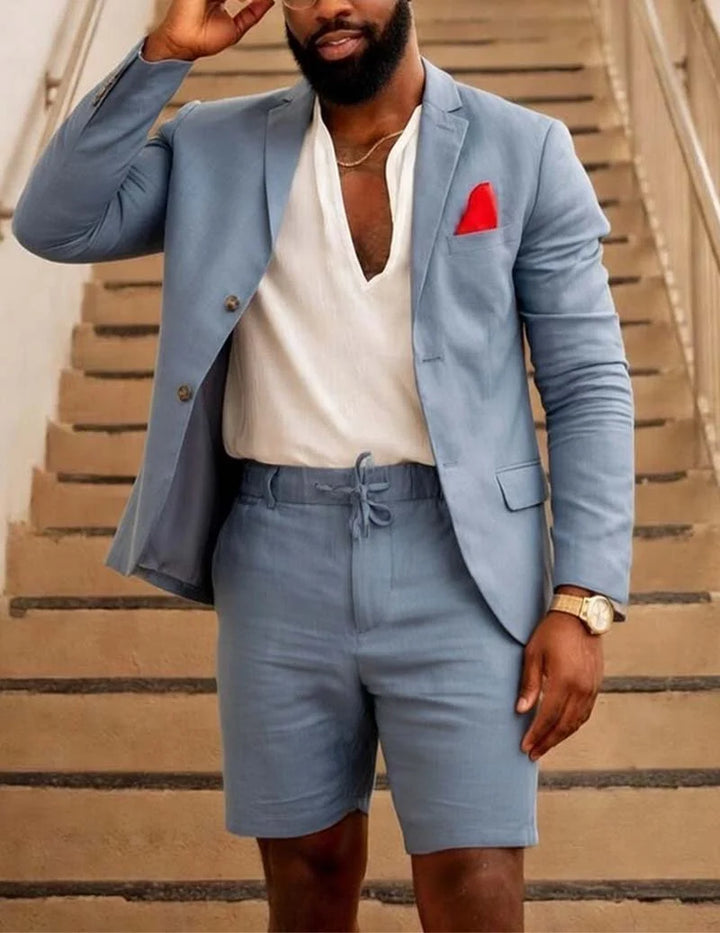 Conjunto De Blazer Masculino Ajustado Y Shorts Con Cordón