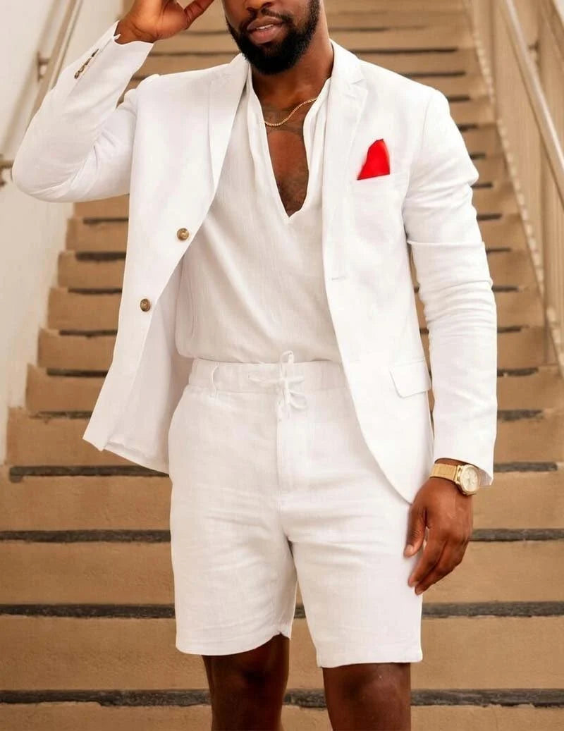 Conjunto De Blazer Masculino Ajustado Y Shorts Con Cordón