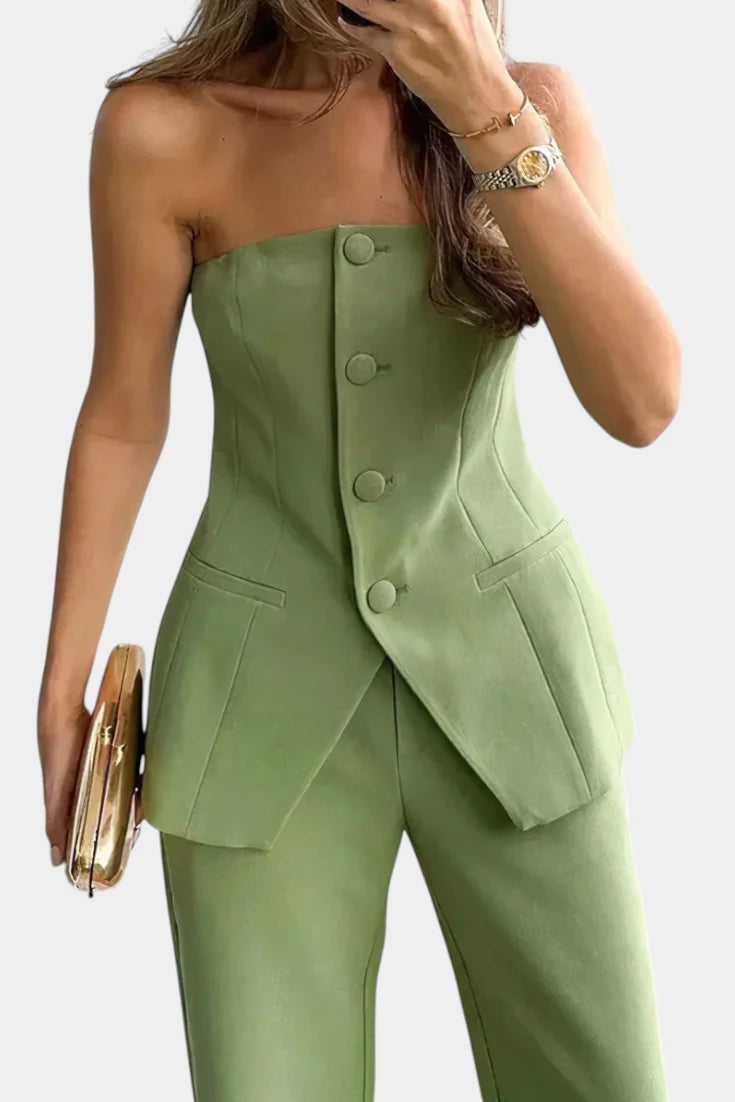 Ekaterina - conjunto de top tubo y pantalón de pierna ancha con estilo minimalista