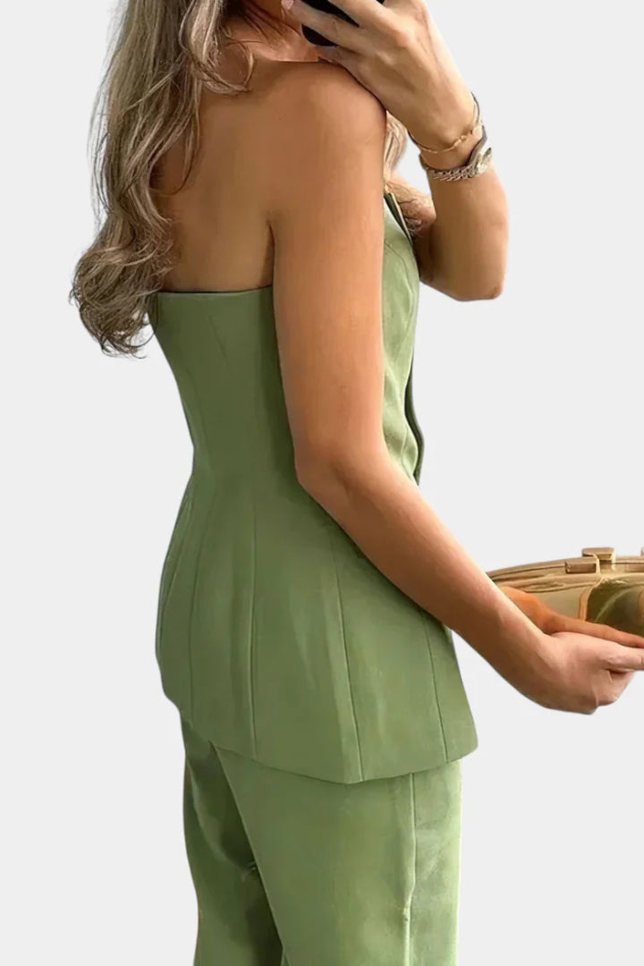 Ekaterina - Conjunto Minimalista De Top Cai-cai E Calças De Perna Larga