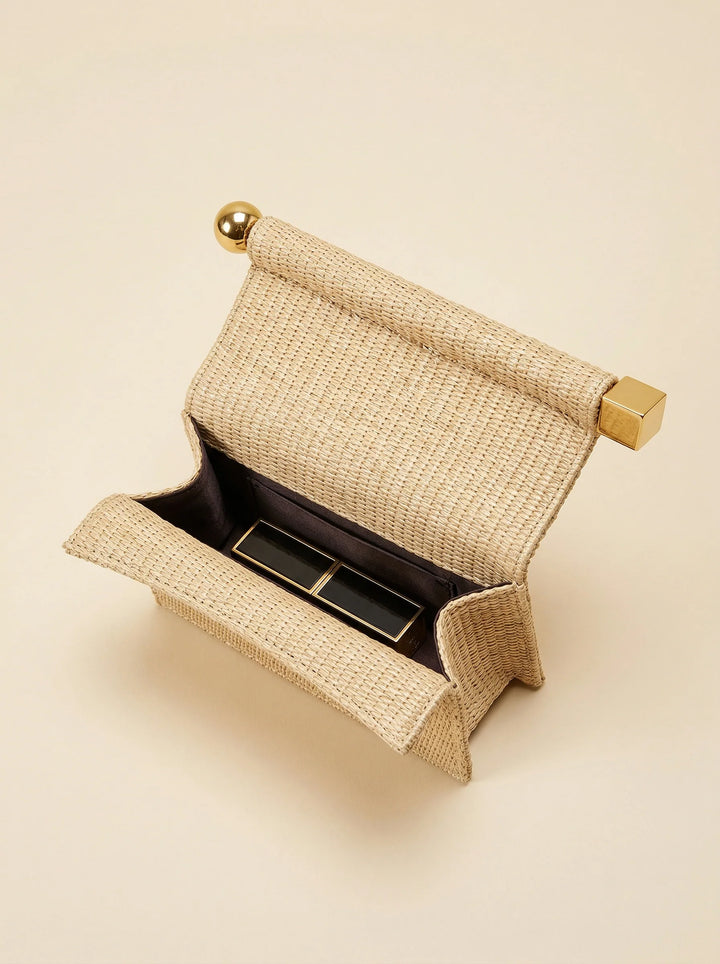 Clutch Elegante De Paja Tejida Con Solapa Para Ocasiones Especiales