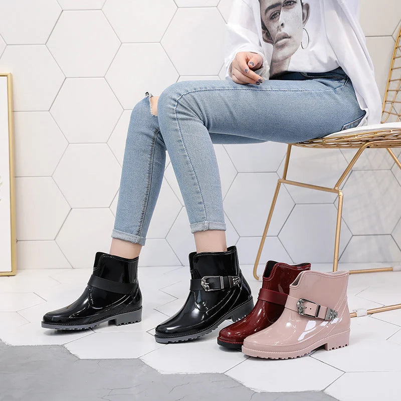 Botas De Caña Corta Brillantes Para Mujer Con Detalle De Hebilla