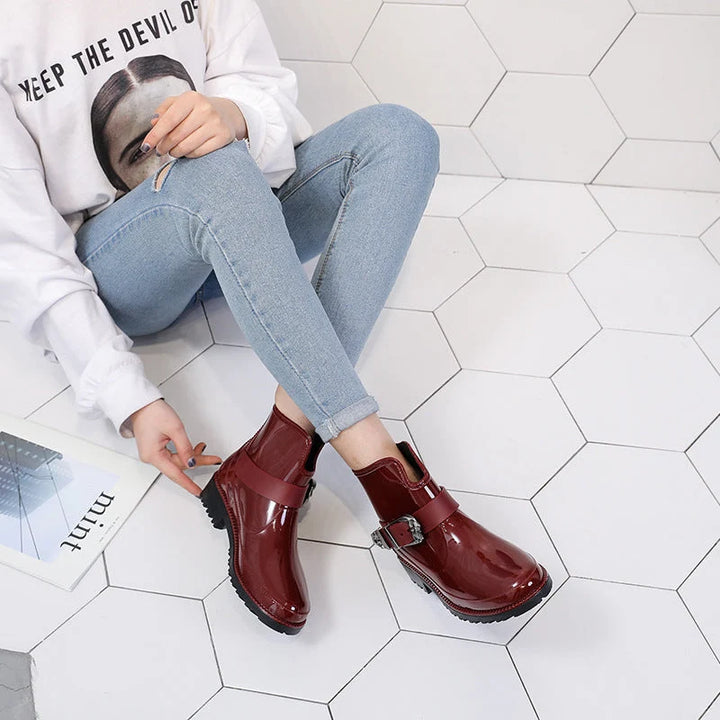 Botas De Caña Corta Brillantes Para Mujer Con Detalle De Hebilla