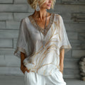 Camiseta de lino con estampado mármol vintage estilo bohemio degradado dorado para mujer