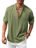 Camisa hippie casual de algodón y lino de manga larga