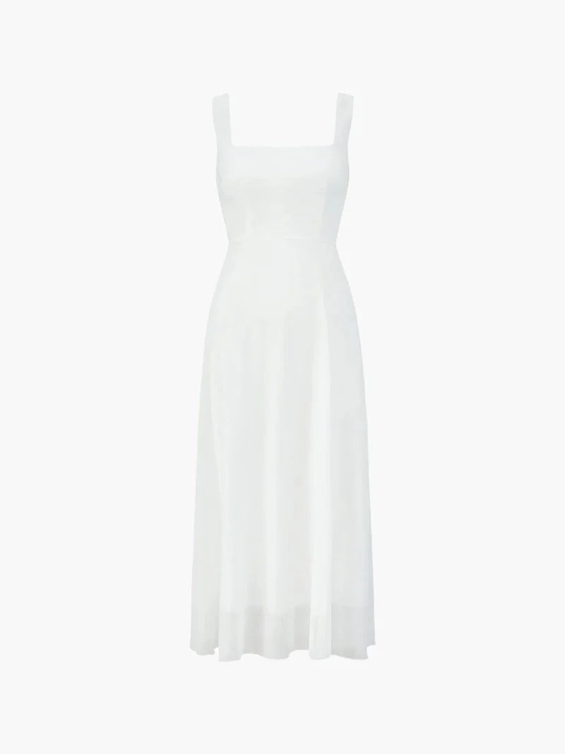Vestido Midi De Tirantes Para Mujer Con Falda Evasé Fluida