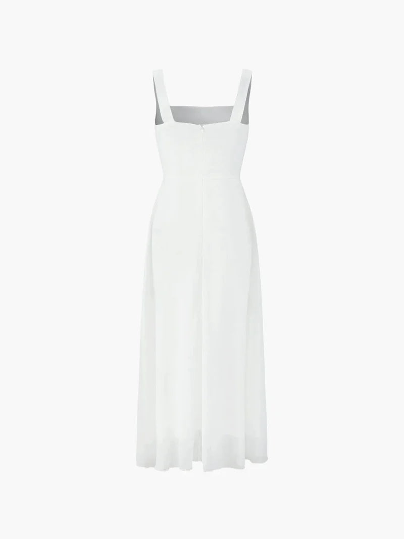 Vestido Midi De Tirantes Para Mujer Con Falda Evasé Fluida
