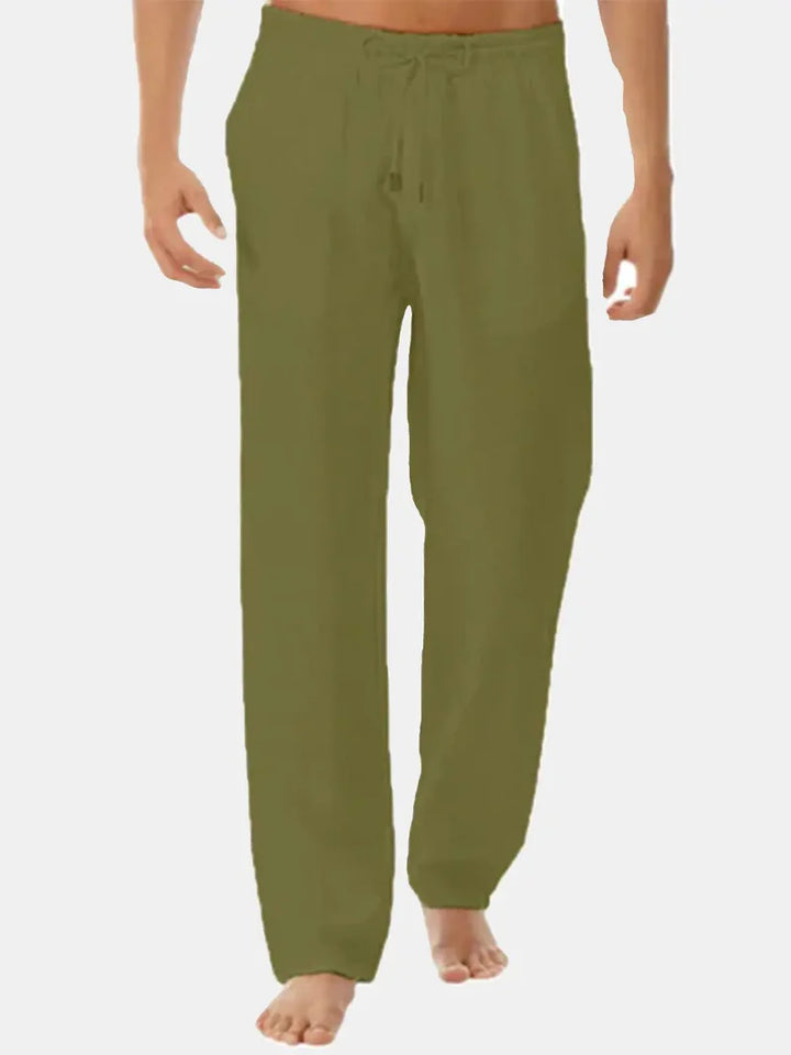 Pantalones De Lino Para Hombre Con Cintura De Cordón Ajustable - Corte Relajado