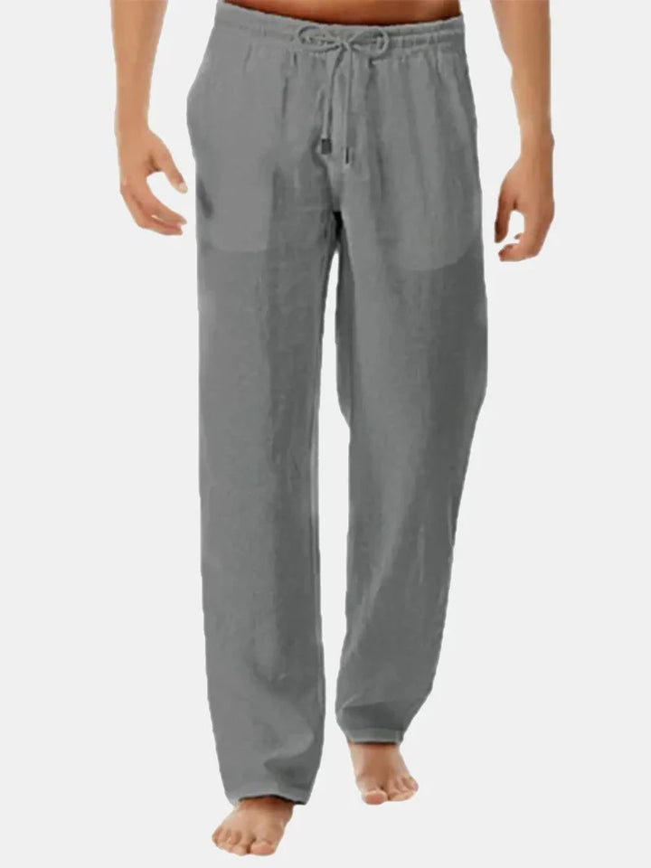 Pantalones De Lino Para Hombre Con Cintura De Cordón Ajustable - Corte Relajado