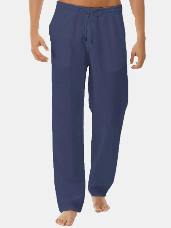 Pantalones De Lino Para Hombre Con Cintura De Cordón Ajustable - Corte Relajado