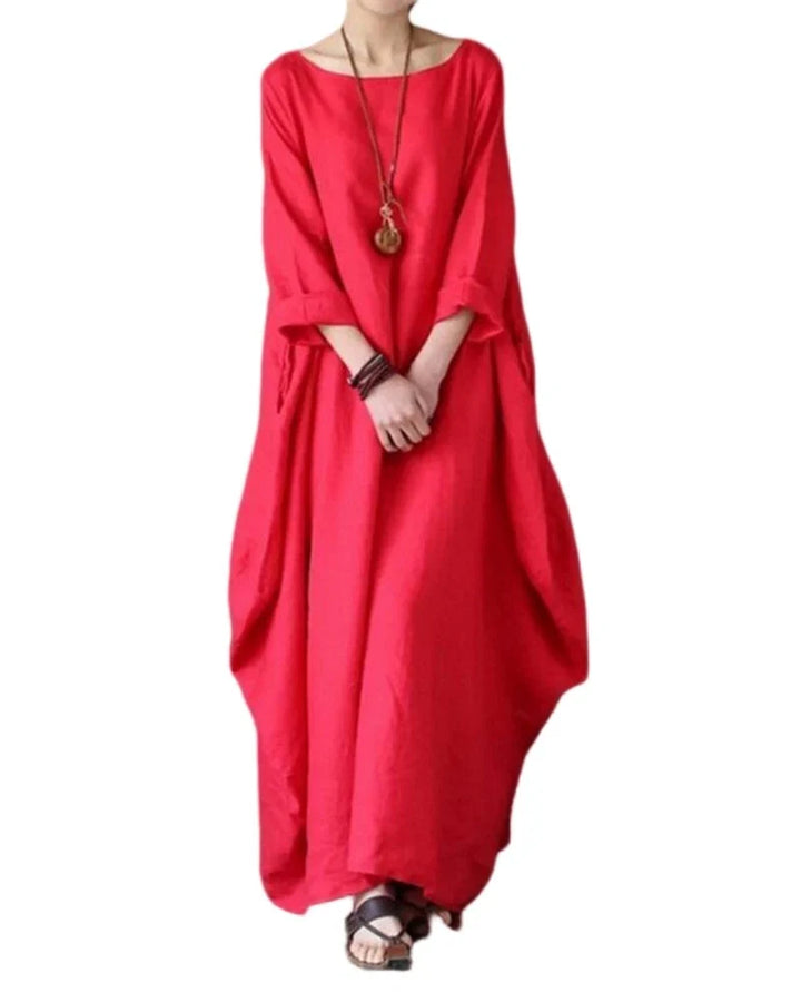 Vestido Maxi Oversized De Lino Para Mujer Con Mangas Murciélago