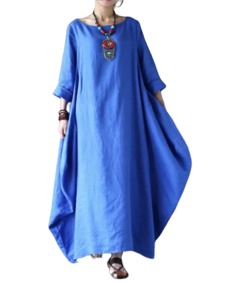 Vestido Maxi Oversized De Lino Para Mujer Con Mangas Murciélago